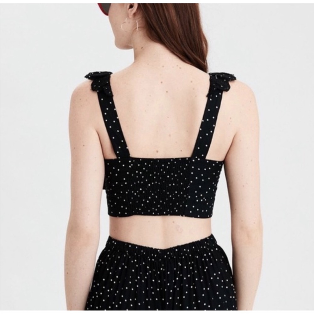 American Eagle AEO Black White Polka Dot Ruffle Lace Crop Top Size Medium 8904. - Picture 5 of 5